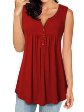 Gathered Button Loose Sleeveless Tank Top T-Shirt Solid Color Tank Top